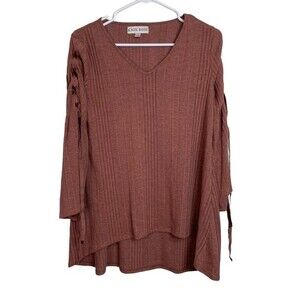 Knox Rose Desert Rose Soft V Neck Ribbed Cinched Sleeves Size S Women
